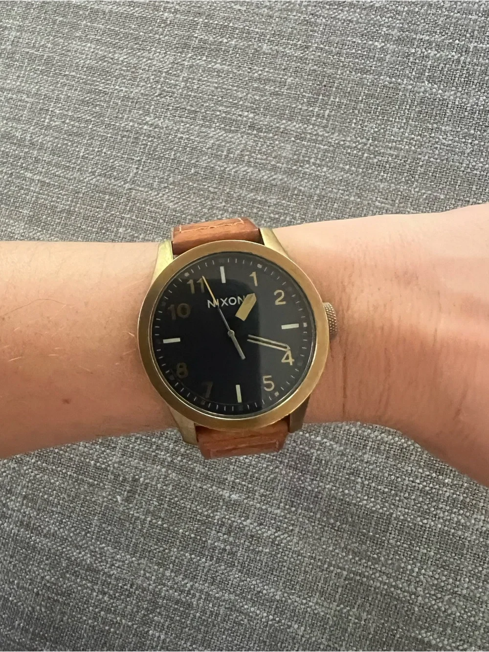 Nixon Tan Leather Strap Watch with Navy Dial and Gold-Tone Case